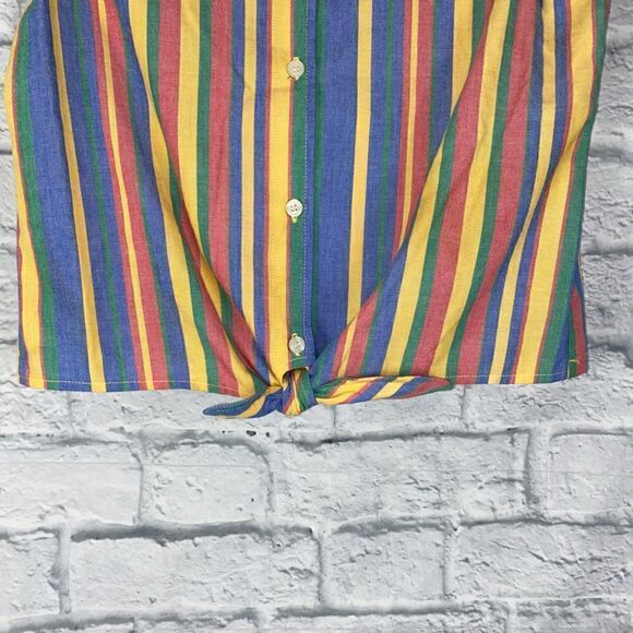 Copper key button down tie front multicolor stripe short sleeve top Lg girls - Picture 2 of 6